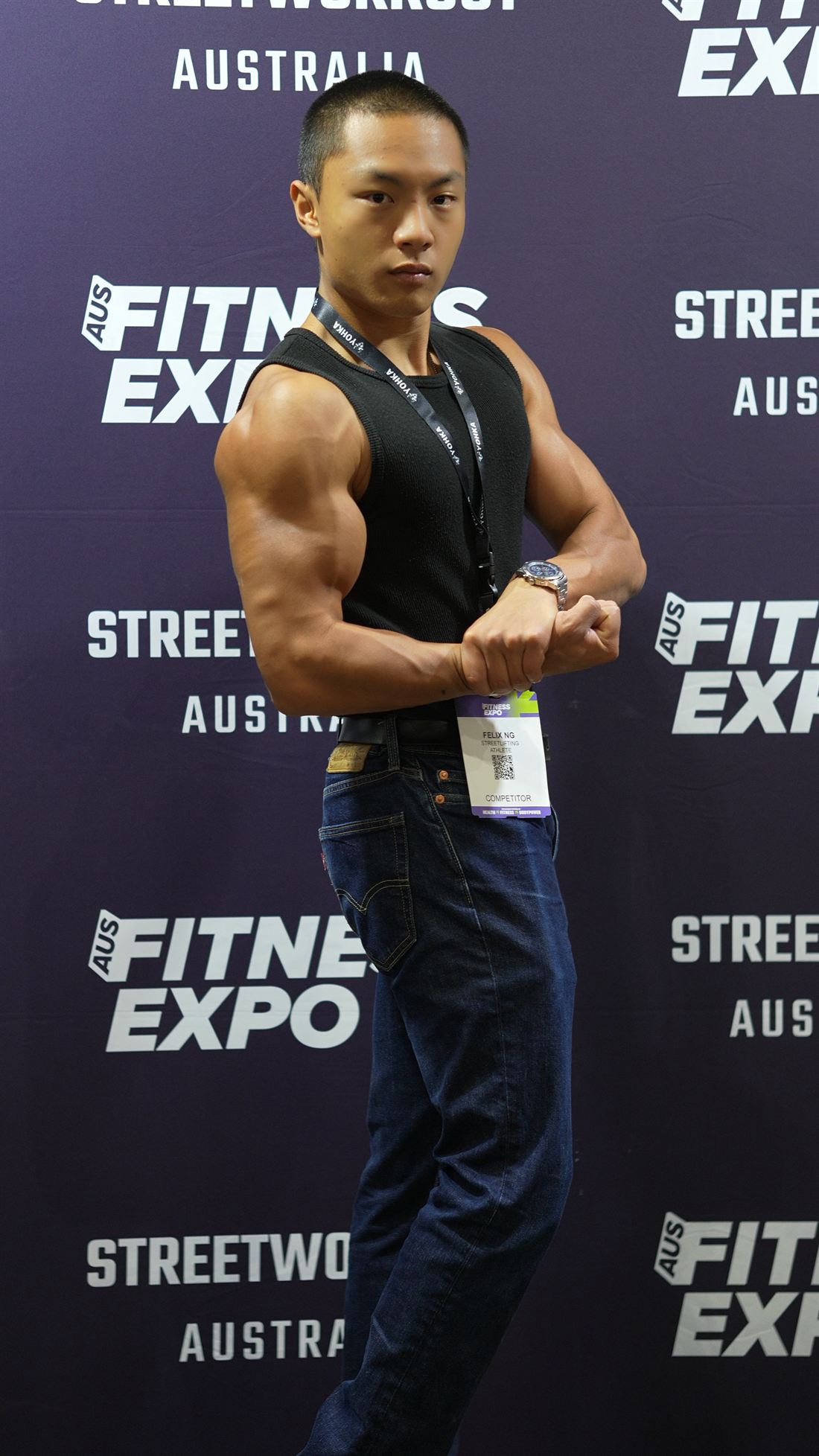 On stage at a fitness expo