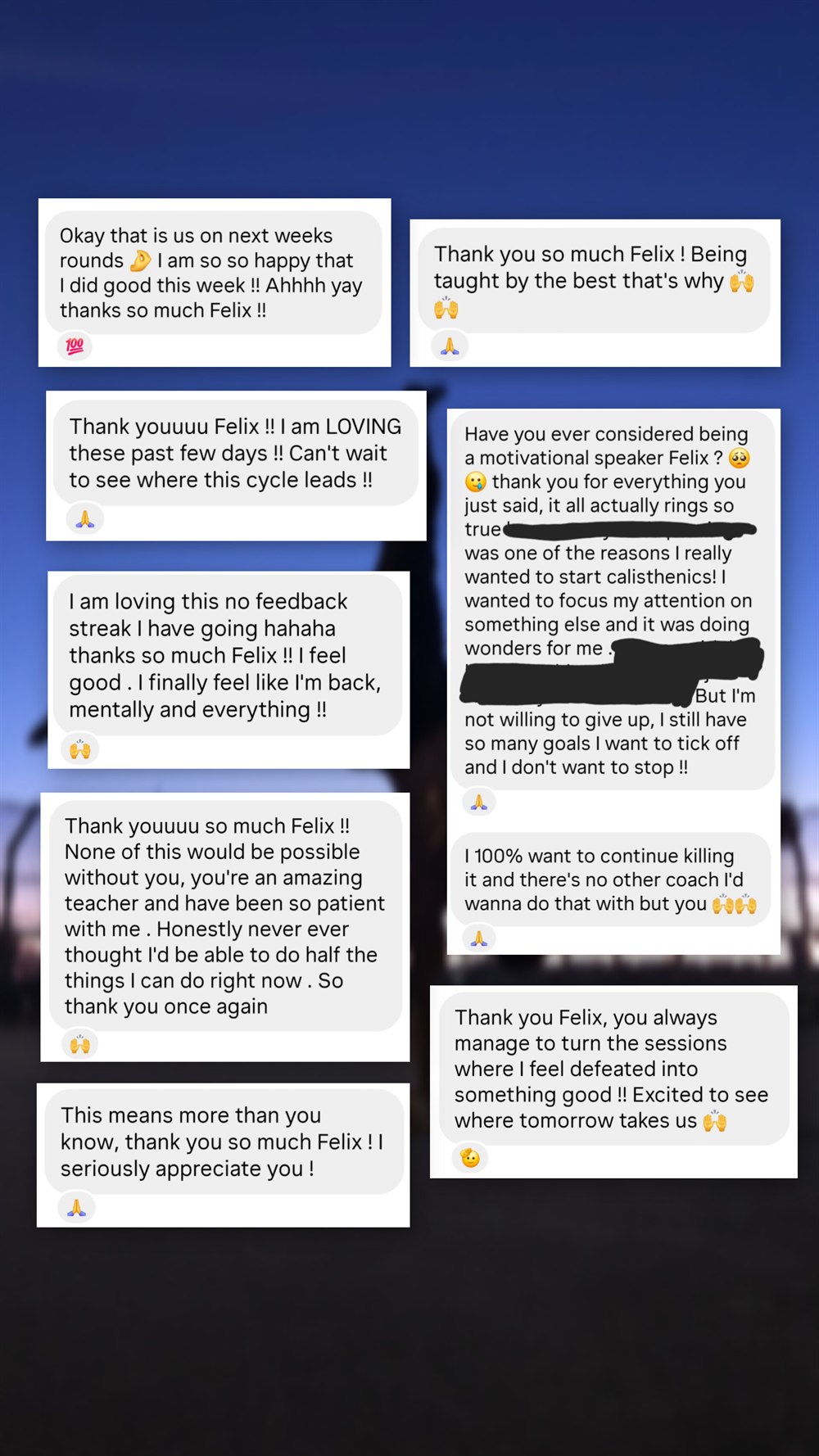 Client message about progress with Felix